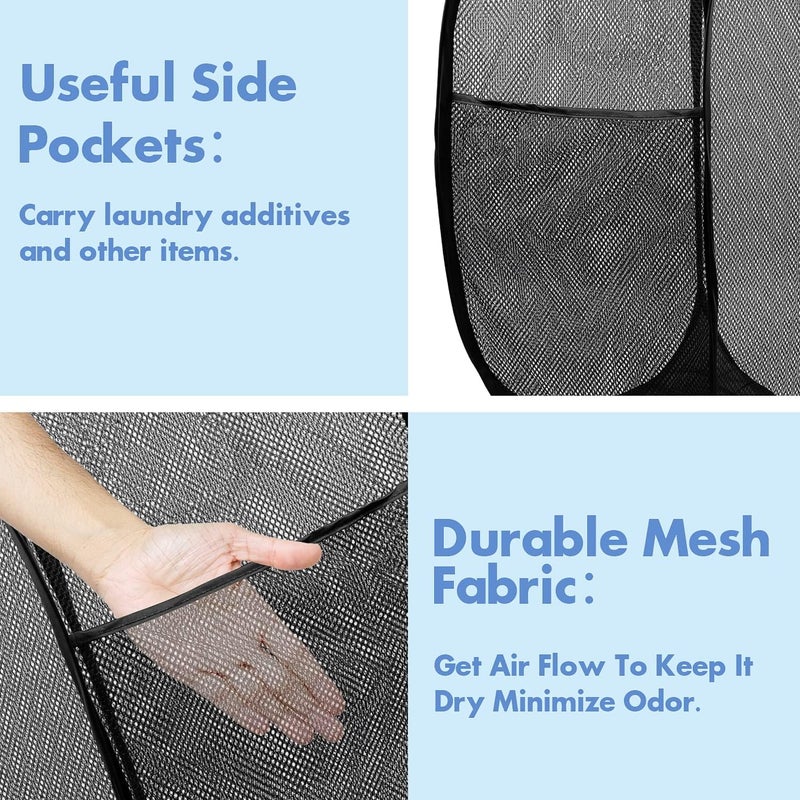 DUCOO Pop Up Hamper, 1 PCS Mesh Pop Up Laundry Hamper, Foldable Mesh Laundry Basket with Space-Saving Design for Home, Dorm, Travel & Storage - Black - Image 4